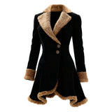 Fur Collar Jacket with Asymmetric Hem and Fur Cuffs