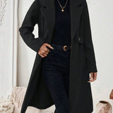 Long Womens Coat with Defined Waist and Tailored Knee Length Silhouette for Office Wear