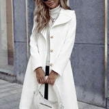 Long Overcoat Women with High Neck Collar and Tailored A Line Silhouette for Office Wear