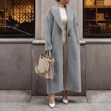 Long Wool Coat with Open Front and Lapel Collar