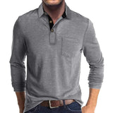 Collared Long Sleeve Polo Shirt with Button Front and Chest Pocket