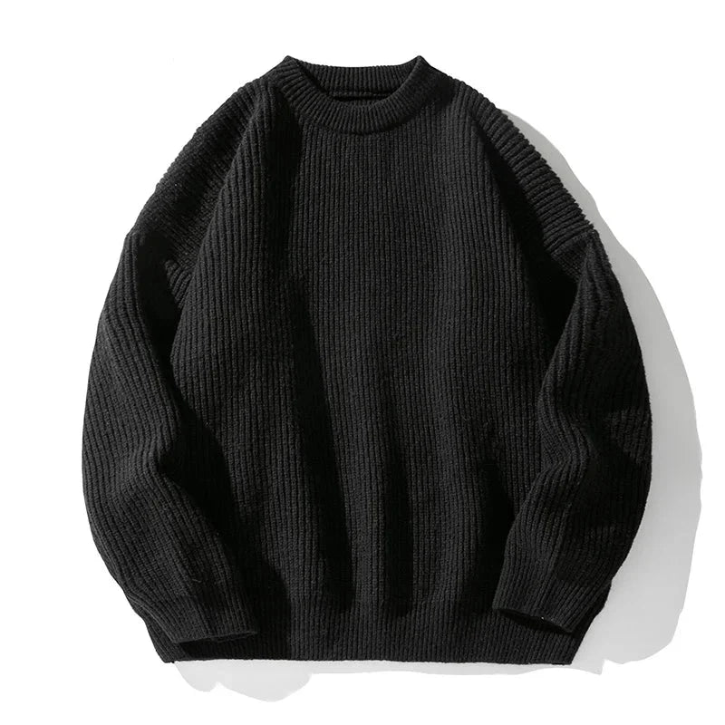 Men's Oversized Crew Neck Ribbed Knit Sweater