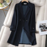 Double-Breasted Blazer Coat with Lapel Collar and Button Cuff