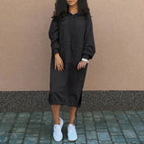 Hooded Midi Dress with Drawstring and Front Pocket