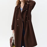 Women's Coat with Double Breasted Front and Tie Waist Belt for Office Wear