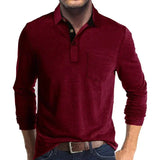 Collared Long Sleeve Polo Shirt with Button Front and Chest Pocket