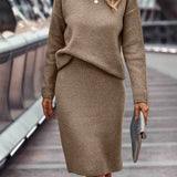 Ribbed Knit Mock Neck Sweater and Midi Skirt Set