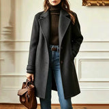 Button Front Wool Coat with Lapel Collar and Side Pocket