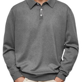 Fine Knit Polo Shirt with Long Sleeves and Point Collar