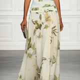 Floral A-Line Maxi Dress with Boat Neck