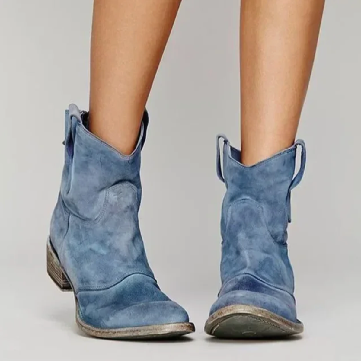 Low Heel Suede Ankle Boots with Round Toe