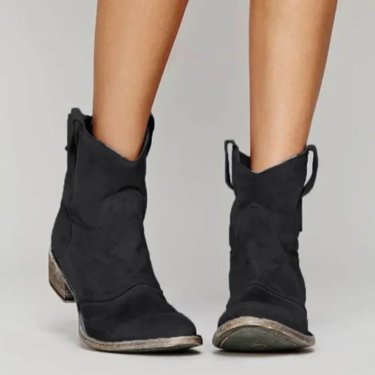 Low Heel Suede Ankle Boots with Round Toe