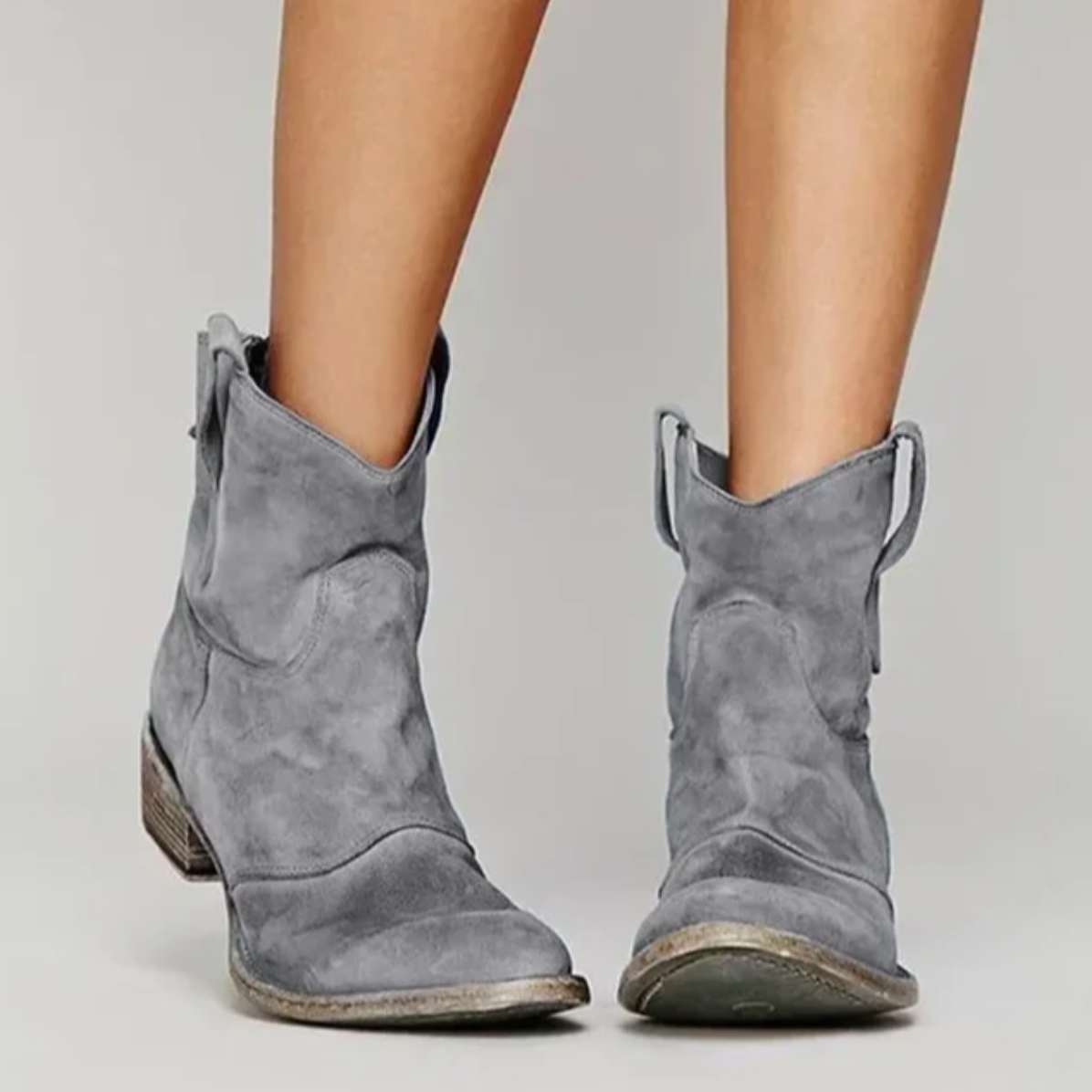 Low Heel Suede Ankle Boots with Round Toe