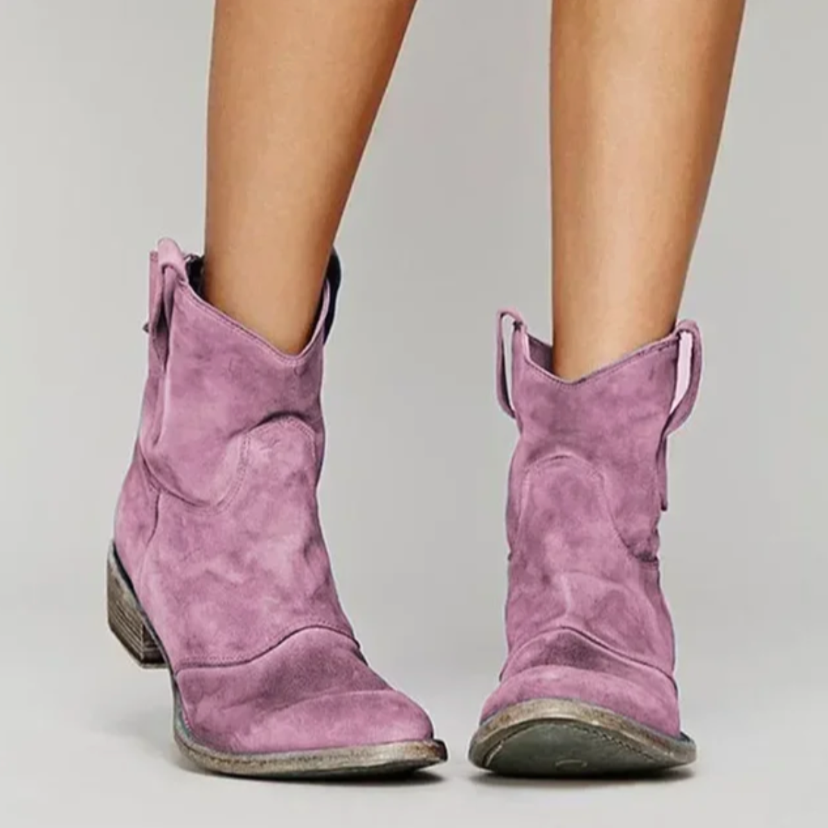 Low Heel Suede Ankle Boots with Round Toe