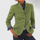 Tailored Blazer with Stand Collar and Contrast Trim