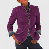 Tailored Blazer with Stand Collar and Contrast Trim