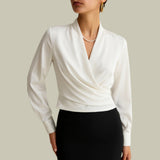 Long Sleeve Wrap Blouse with V-Neck