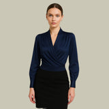 Long Sleeve Wrap Blouse with V-Neck