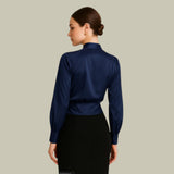 Long Sleeve Wrap Blouse with V-Neck
