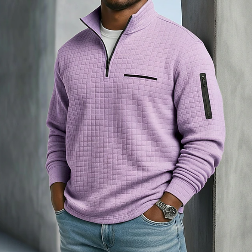 Quarter-Zip Pullover with Stand Collar and Zip Pockets