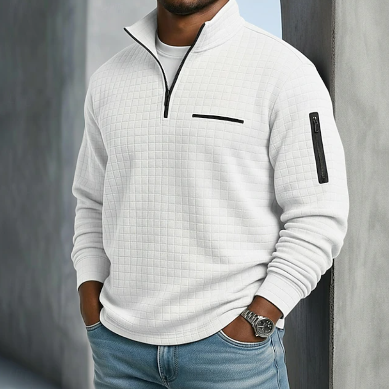 Quarter-Zip Pullover with Stand Collar and Zip Pockets