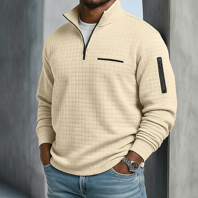 Quarter-Zip Pullover with Stand Collar and Zip Pockets