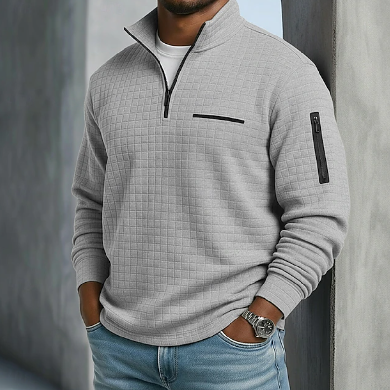 Quarter-Zip Pullover with Stand Collar and Zip Pockets