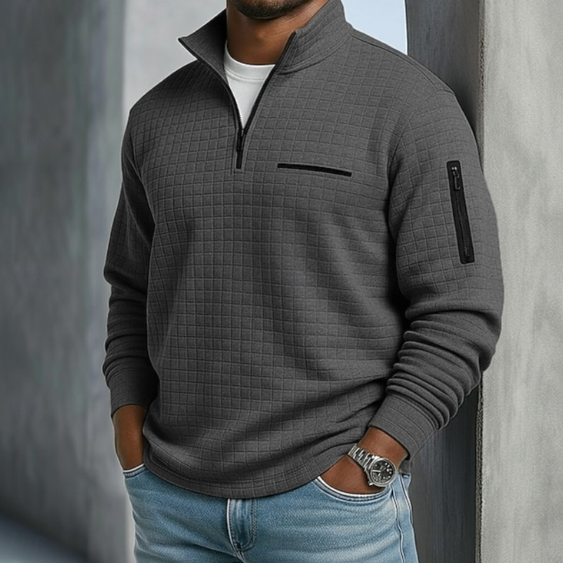 Quarter-Zip Pullover with Stand Collar and Zip Pockets