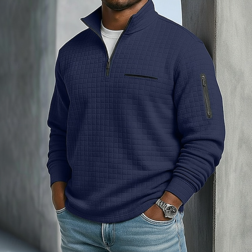 Quarter-Zip Pullover with Stand Collar and Zip Pockets