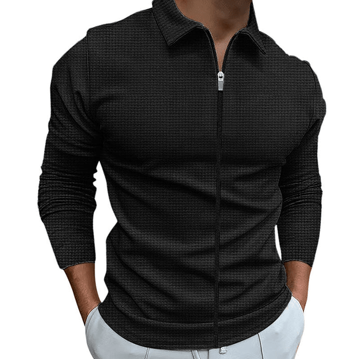 Full Zip Textured Shirt with Point Collar