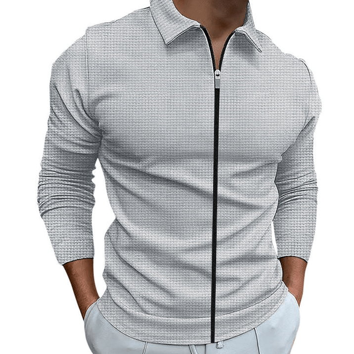 Full Zip Textured Shirt with Point Collar