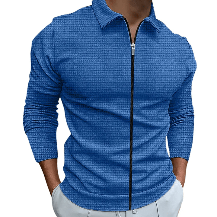 Full Zip Textured Shirt with Point Collar