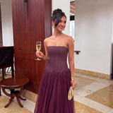Corset Strapless Maxi Dress with Pleated Skirt