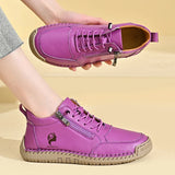 Lace-Up Sneakers with Side Zip and Stitched Sole