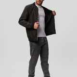 Stand Collar Bomber Jacket with Zip Front and Sleeve Pocket