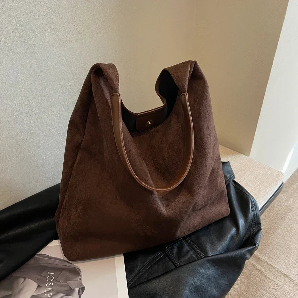 Women's Shoulder Bag with Slouchy Hobo Shape and Suede-Look Finish
