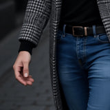 Plaid Wool Coat with Open Front and Lapel Collar