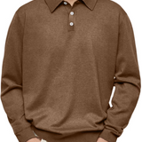 Fine Knit Polo Shirt with Long Sleeves and Point Collar