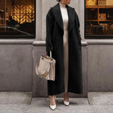 Long Wool Coat with Open Front and Lapel Collar