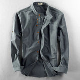 Mandarin Collar Shirt with Button Front and Long Sleeves