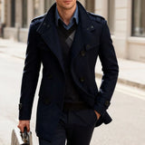 Tailored Double-Breasted Wool Coat with Side Pockets
