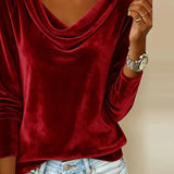 Velvet-Look Top with Cowl Neck and Long Sleeves