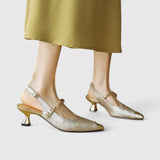 Slingback Heels with Pearl Strap and Pointed Toe