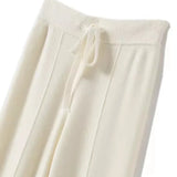 Wide-Leg Knit Trousers with Drawstring Waist and Front Seam