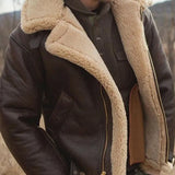 Leather Aviator Jacket with Faux Fur and Zip Front