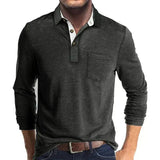 Collared Long Sleeve Polo Shirt with Button Front and Chest Pocket