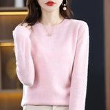 Crew Neck Knit Sweater with Long Sleeves and Ribbed Trim