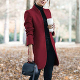 Women's Long Coat with Tailored Lapel Collar Open Front and Relaxed Fit for Office Wear