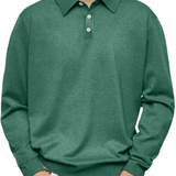Fine Knit Polo Shirt with Long Sleeves and Point Collar