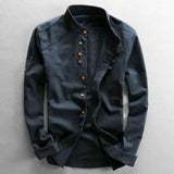 Mandarin Collar Shirt with Button Front and Long Sleeves